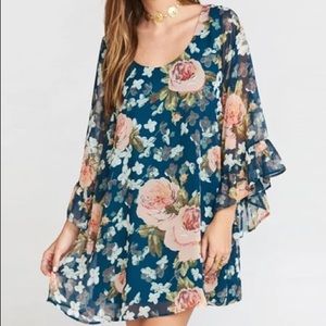 Show Me Your MuMu Boomerang Floral Boho Low Back Ruffle Sleeve Chiffon Dress